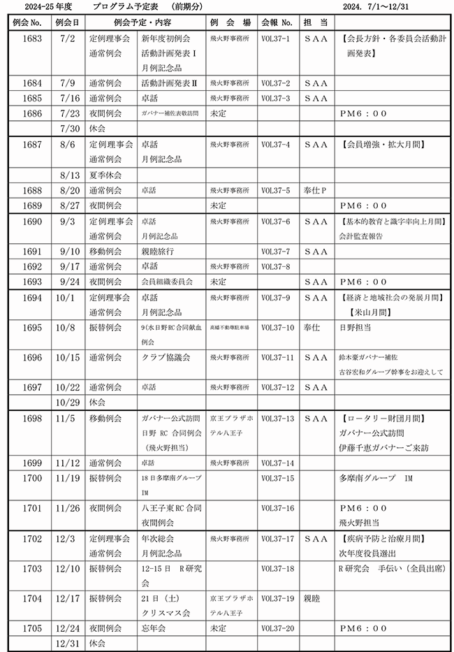 2024～2025年度　プログラム予定表（前期分）